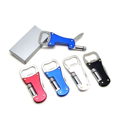 Multi-function bottle opener outdoor survival kit camping knife multi tool pocket knife with LED light